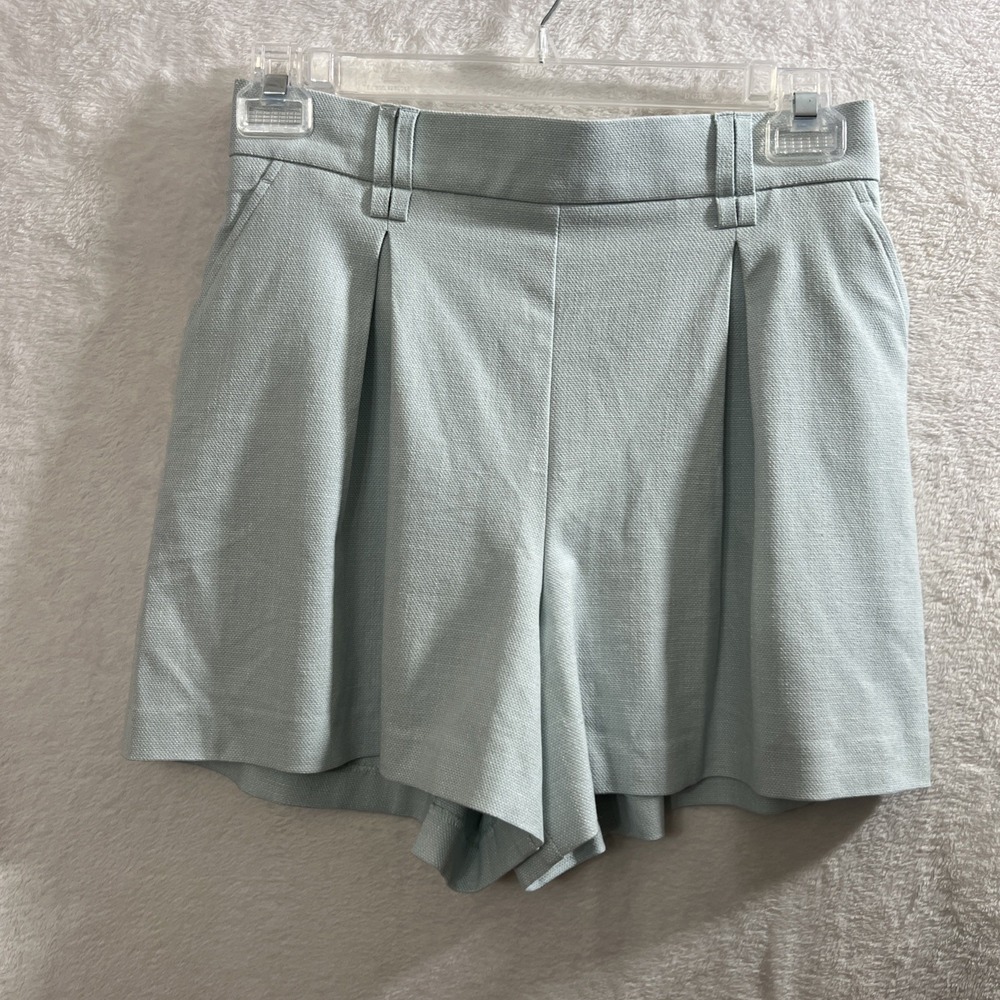 Calypso St. Barth Light Blue Pleated High Waisted Shorts Women's Preppy Size 8